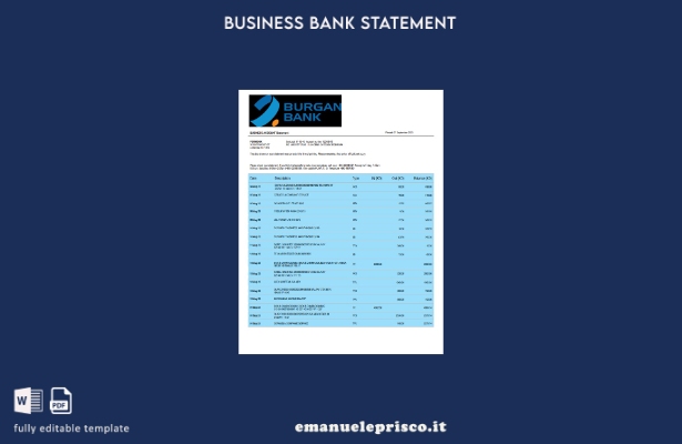 modello Word e PDF dell'estratto conto aziendale di Burgan Bank in stile verific